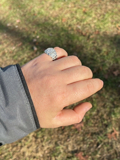 Italiano Silver, Inc Mens REAL Solid 925 Sterling Silver Nugget Ring Solitaire Cluster Iced Diamonds
