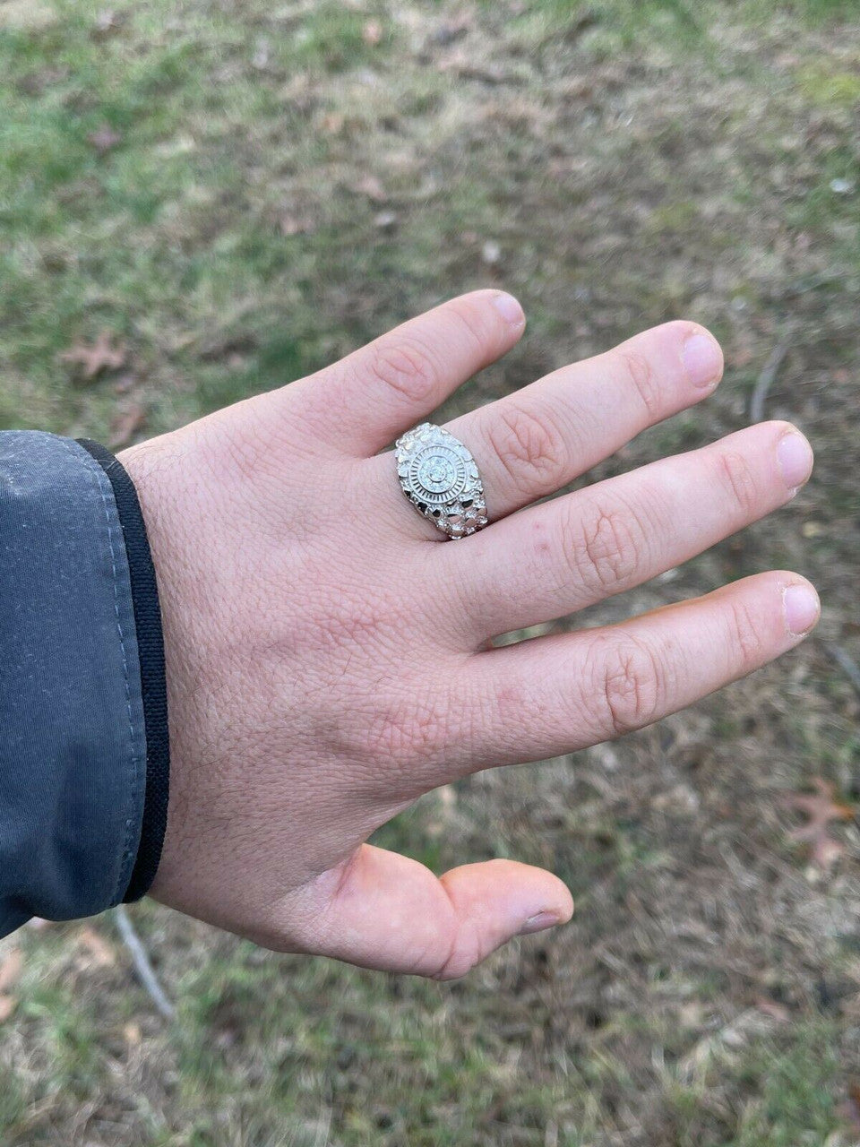 Italiano Silver, Inc Mens REAL Solid 925 Sterling Silver Nugget Ring Solitaire Cluster Iced Diamonds