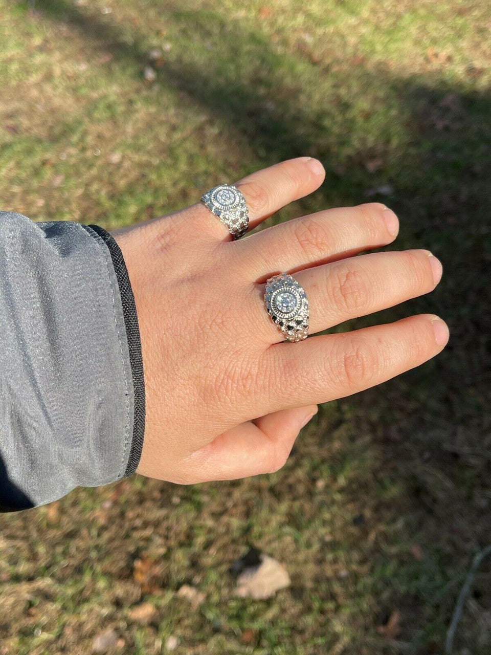 Italiano Silver, Inc Mens REAL Solid 925 Sterling Silver Nugget Ring Solitaire Cluster Iced Diamonds