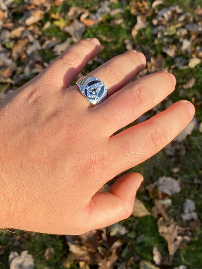 Italiano Silver, Inc Mens Real Solid 925 Sterling Silver Ring FreeMason Masonic Letter G Black Onyx