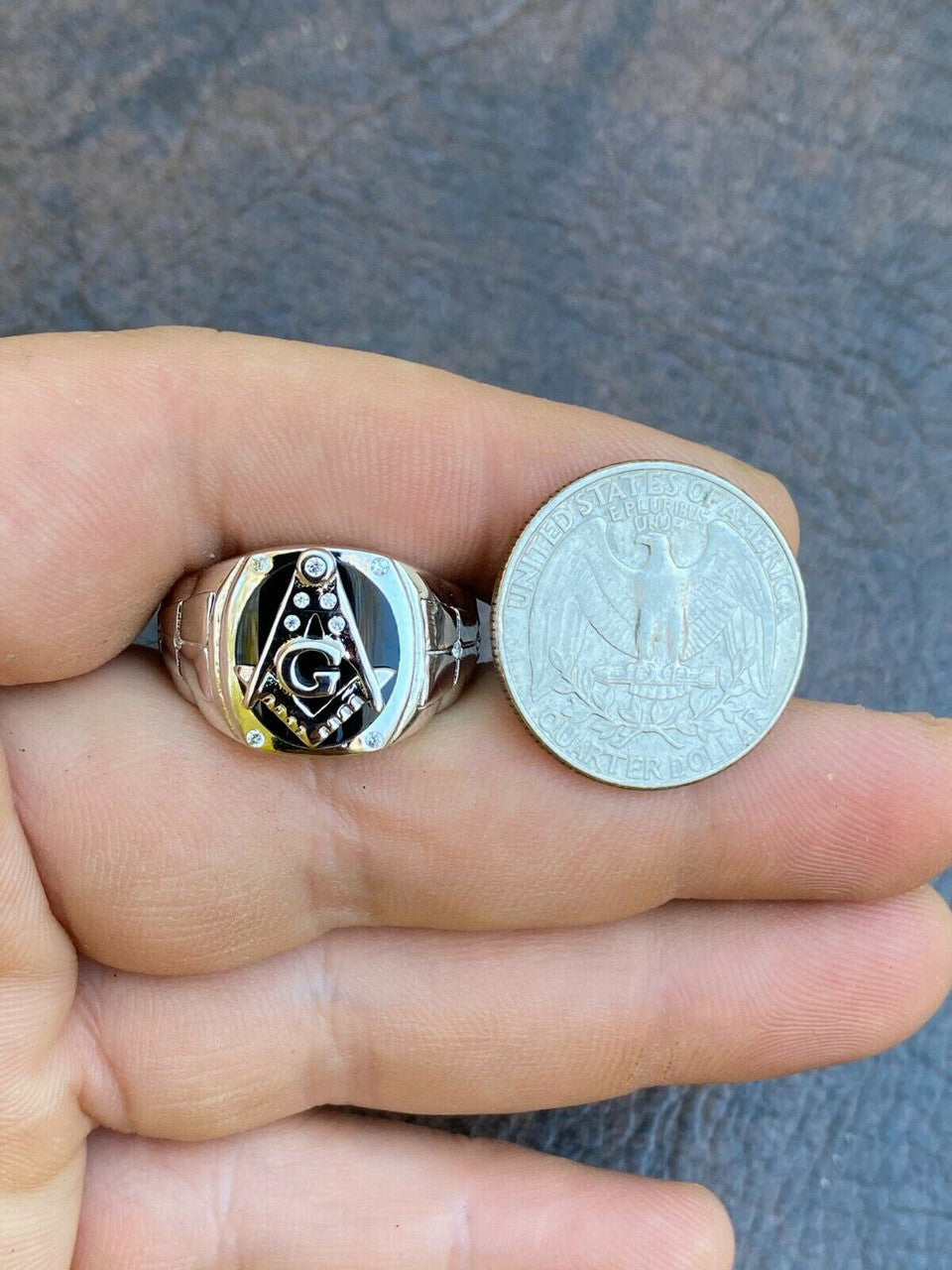 Italiano Silver, Inc Mens Real Solid 925 Sterling Silver Ring FreeMason Masonic Letter G Black Onyx