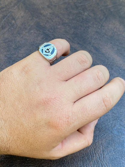 Italiano Silver, Inc Mens Real Solid 925 Sterling Silver Ring FreeMason Masonic Letter G Black Onyx