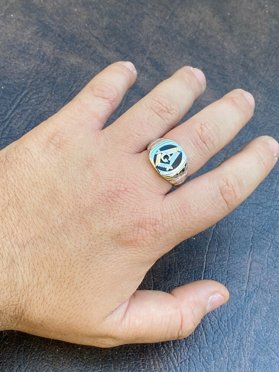 Italiano Silver, Inc Mens Real Solid 925 Sterling Silver Ring FreeMason Masonic Letter G Black Onyx