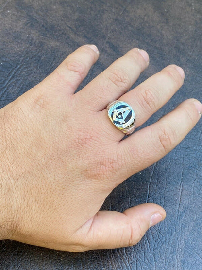 Italiano Silver, Inc Mens Real Solid 925 Sterling Silver Ring FreeMason Masonic Letter G Black Onyx