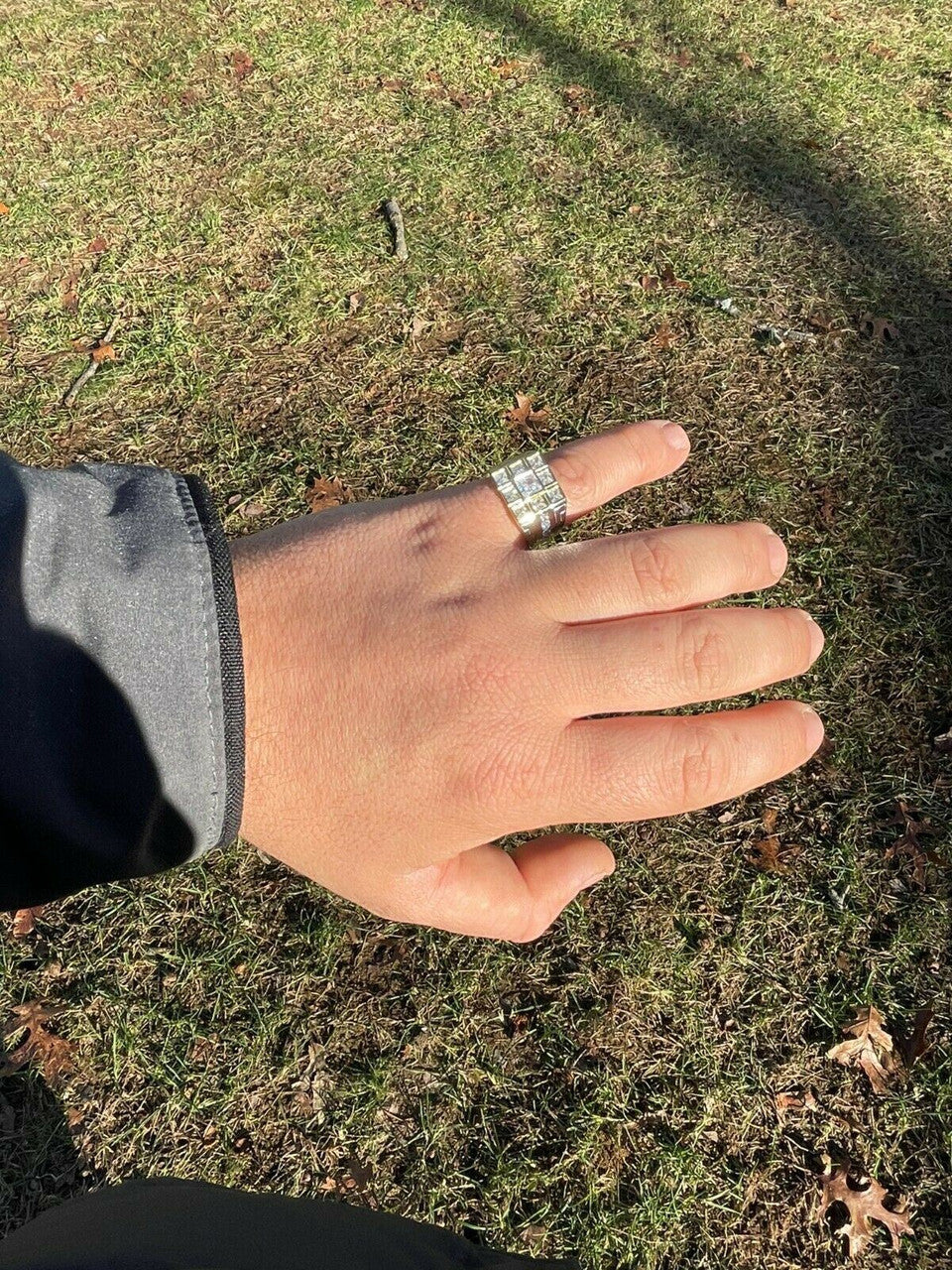 Italiano Silver, Inc Mens REAL Solid 925 Sterling Silver W 10k Gold Bezel Iced Baguette Diamond Ring