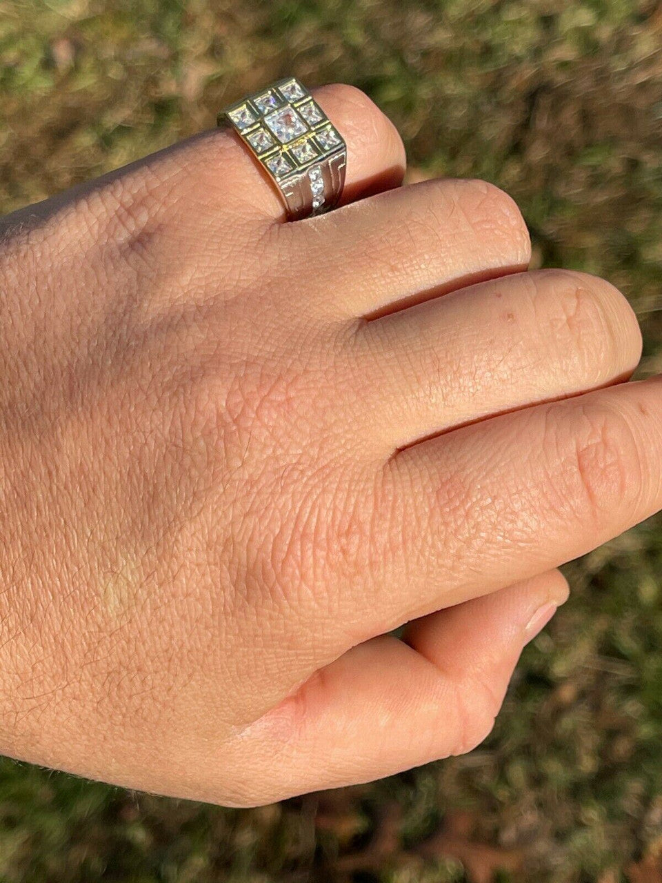 Italiano Silver, Inc Mens REAL Solid 925 Sterling Silver W 10k Gold Bezel Iced Baguette Diamond Ring