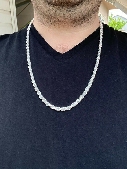 Italiano Silver, Inc Mens Rope Chain Real Solid 925 Sterling Silver Necklace 6mm 18-30 ITALY MADE