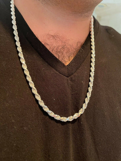 Italiano Silver, Inc Mens Rope Chain Real Solid 925 Sterling Silver Necklace 6mm 18-30 ITALY MADE