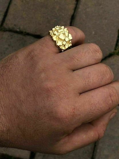 Italiano Silver, Inc Mens Solid 10k Yellow Gold Heavy Nugget Ring 11-13 Grams