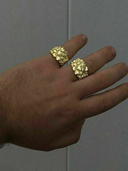 Italiano Silver, Inc Mens Solid 10k Yellow Gold Heavy Nugget Ring 11-13 Grams