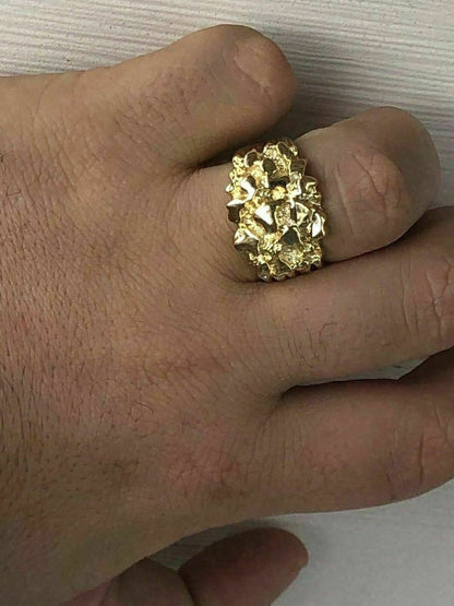 Italiano Silver, Inc Mens Solid 10k Yellow Gold Heavy Nugget Ring 11-13 Grams