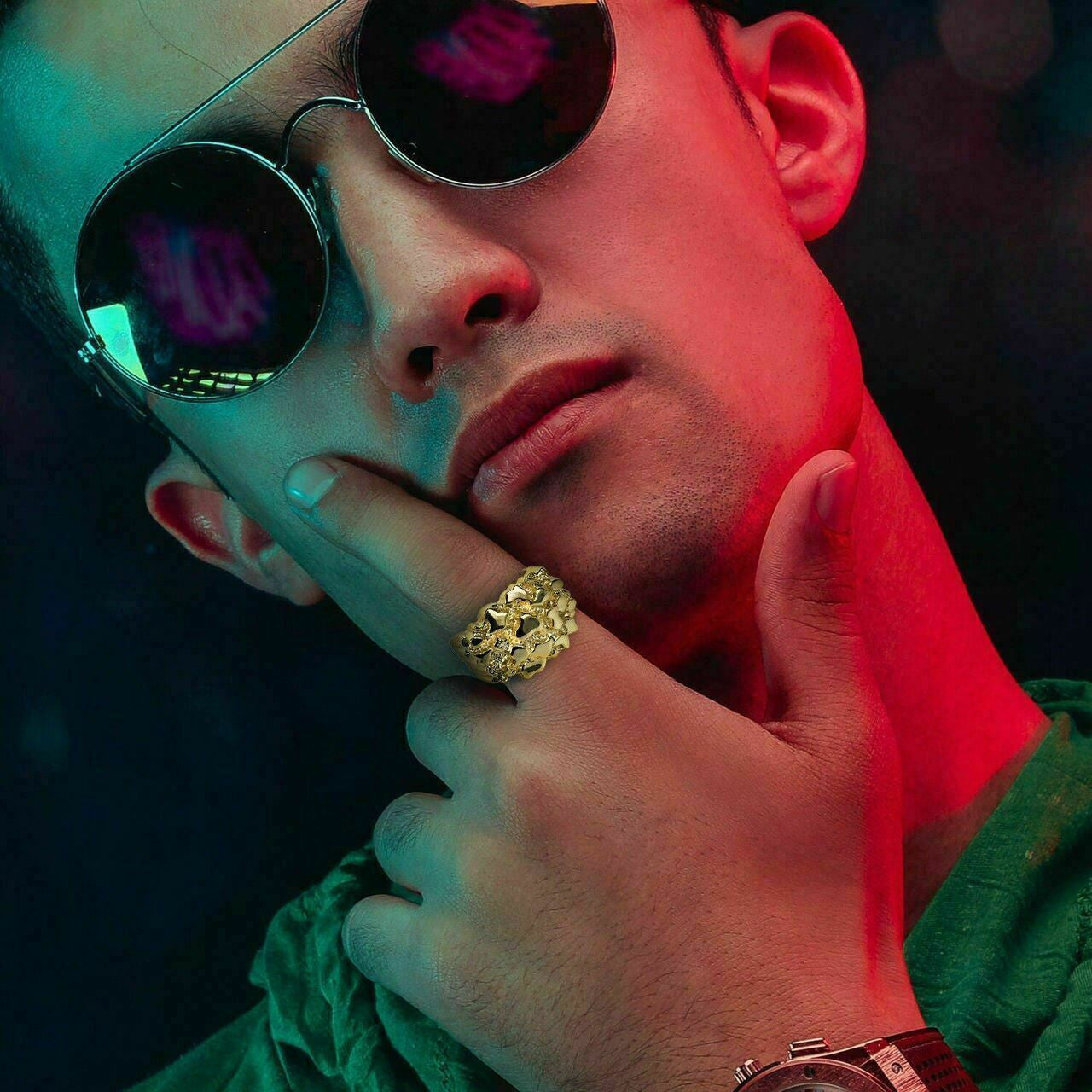 Italiano Silver, Inc Mens Solid 10k Yellow Gold Heavy Nugget Ring 11-13 Grams