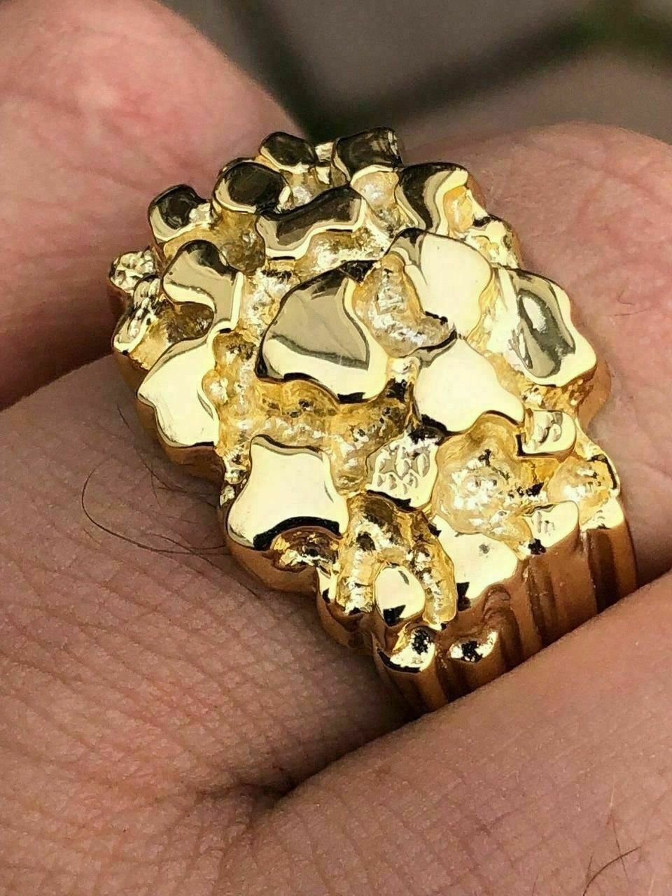 Italiano Silver, Inc Mens Solid 10k Yellow Gold Heavy Nugget Ring 11-13 Grams
