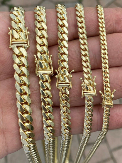 Italiano Silver, Inc Mens Solid 10k Yellow Gold Miami Cuban Link Chain Or Bracelet Box Lock Necklace