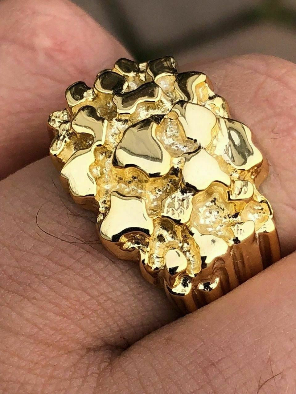 Italiano Silver, Inc Mens Solid 14k Yellow Gold Heavy Nugget Ring Size 7 8 9 10 11 12 13 12-14 Grams