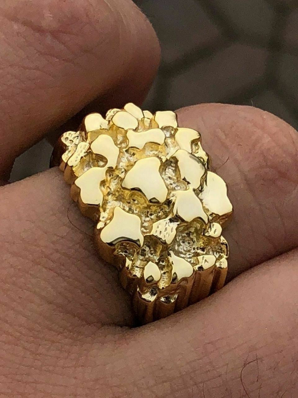 Italiano Silver, Inc Mens Solid 14k Yellow Gold Heavy Nugget Ring Size 7 8 9 10 11 12 13 12-14 Grams