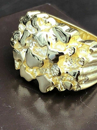 Italiano Silver, Inc Mens Solid 14k Yellow Gold Heavy Nugget Ring Size 7 8 9 10 11 12 13 12-14 Grams