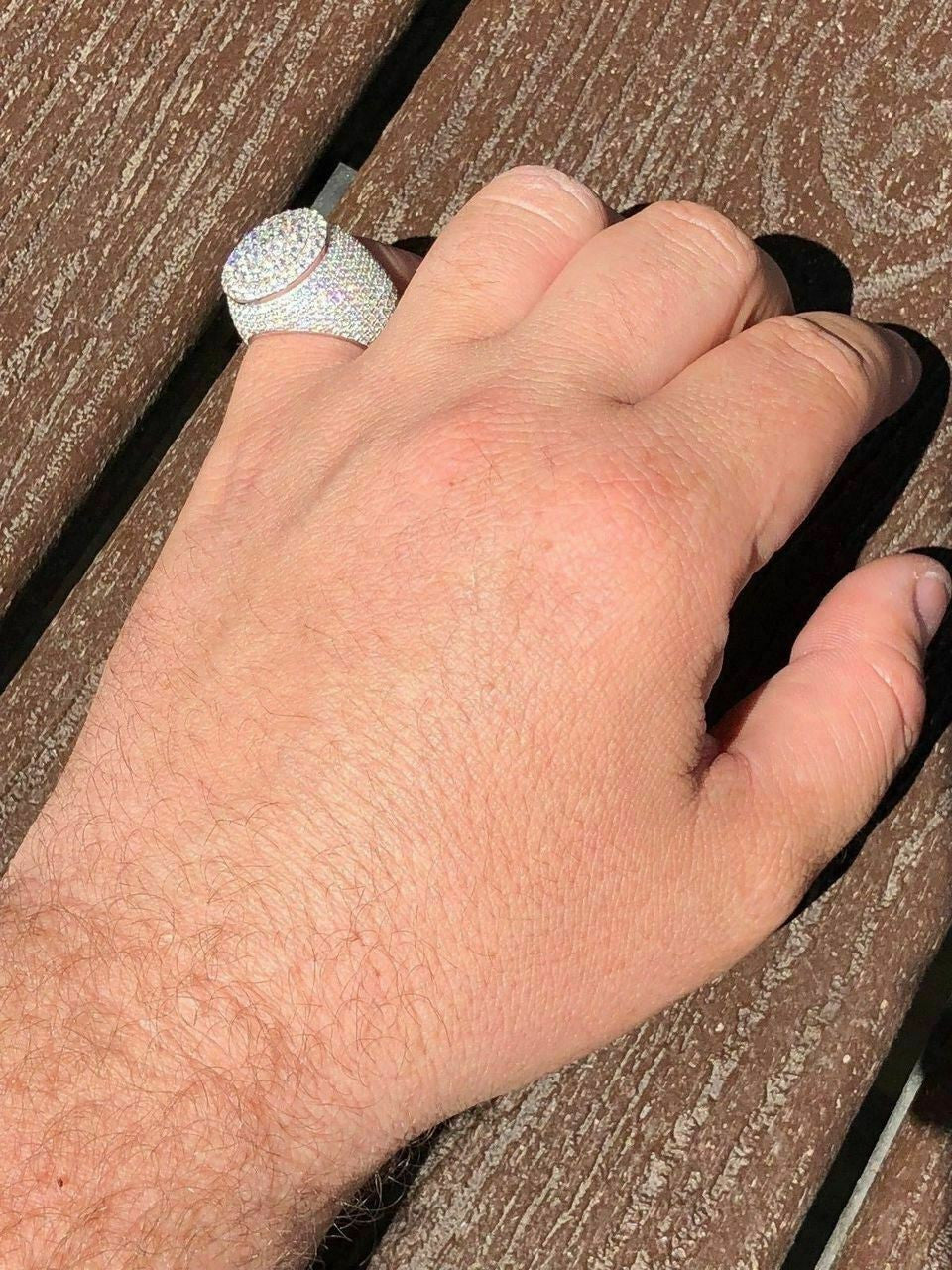 Italiano Silver, Inc Mens Solid 925 Silver MOISSANITE Pass Diamond Tester Cluster Pinky RING Hip Hop