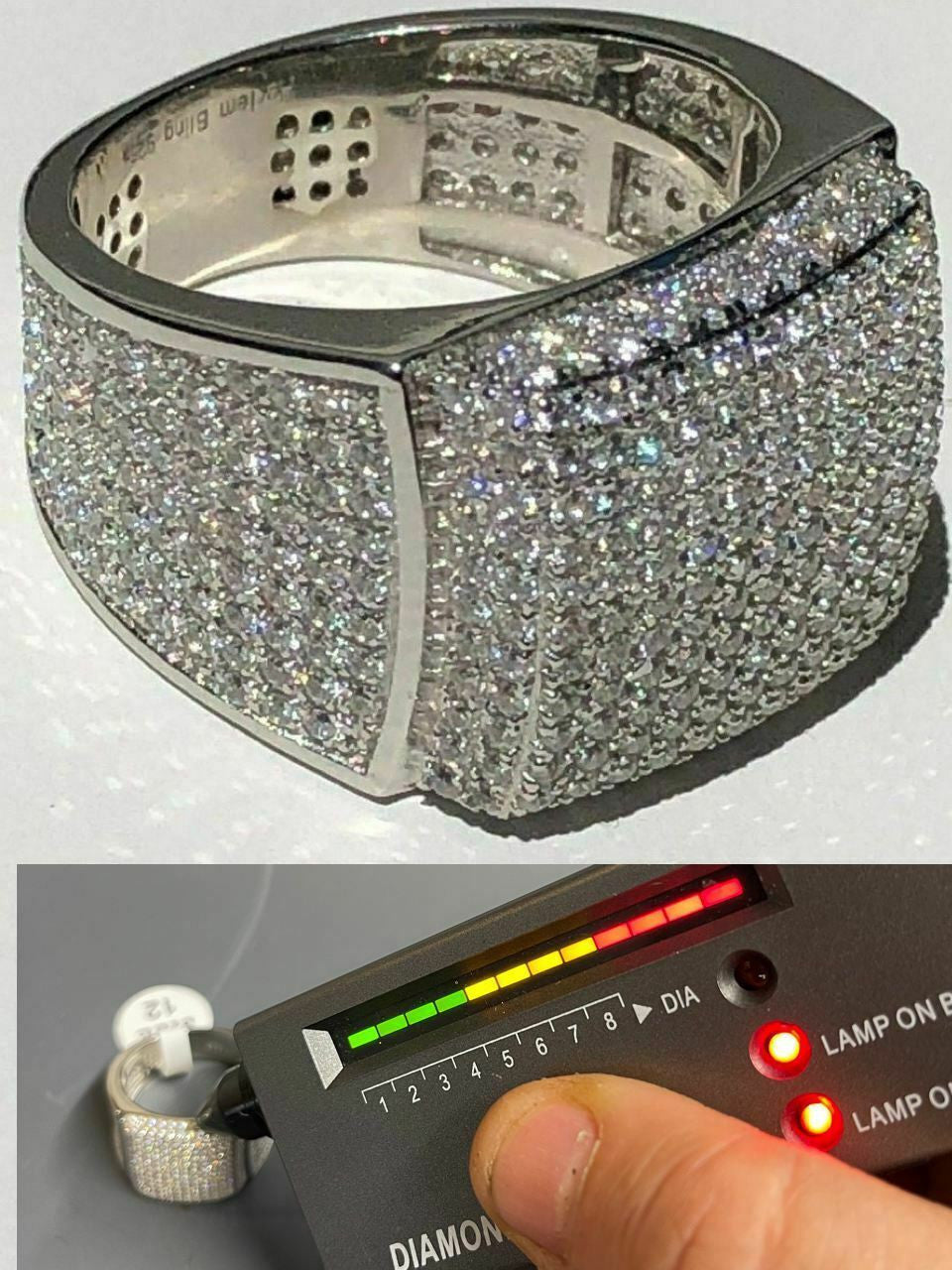 Italiano Silver, Inc Mens Solid 925 Silver MOISSANITE Pass Diamond Tester Square Pinky RING Hip Hop