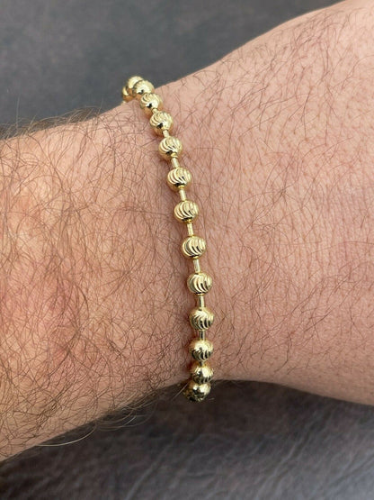 Italiano Silver, Inc Mens Solid 925 Sterling Silver and 14k Gold Ball Moon Diamond Cut Bracelet 5mm