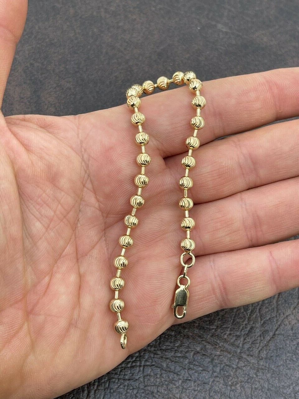 Italiano Silver, Inc Mens Solid 925 Sterling Silver and 14k Gold Ball Moon Diamond Cut Bracelet 5mm