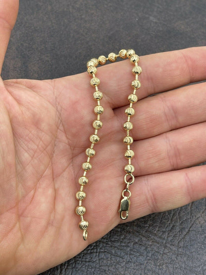 Italiano Silver, Inc Mens Solid 925 Sterling Silver and 14k Gold Ball Moon Diamond Cut Bracelet 5mm