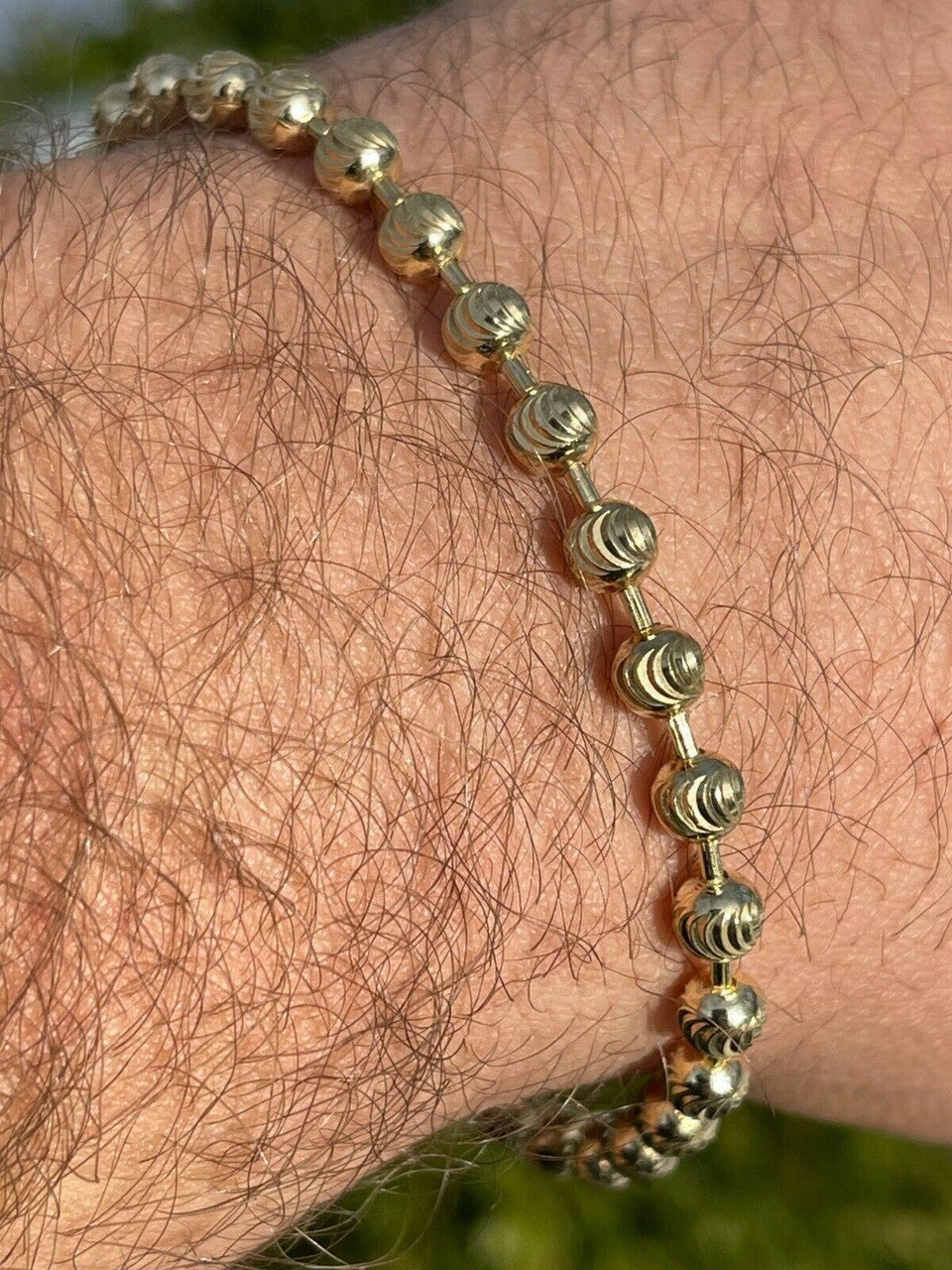 Italiano Silver, Inc Mens Solid 925 Sterling Silver and 14k Gold Ball Moon Diamond Cut Bracelet 5mm