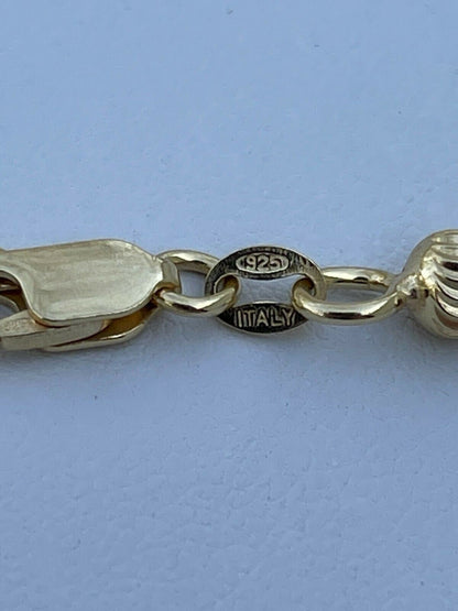 Italiano Silver, Inc Mens Solid 925 Sterling Silver and 14k Gold Ball Moon Diamond Cut Bracelet 5mm