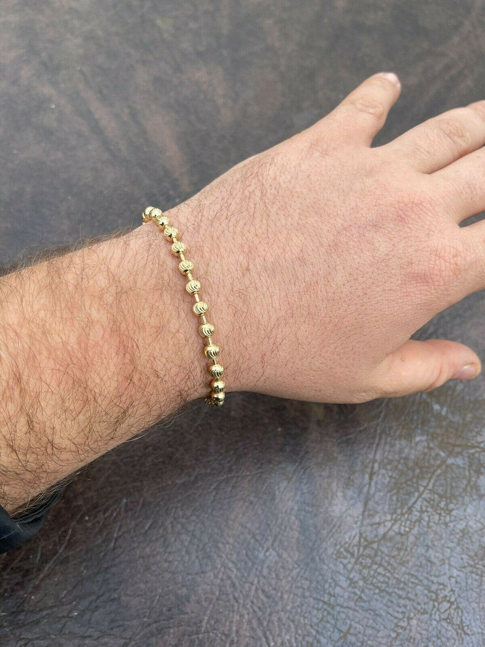 Italiano Silver, Inc Mens Solid 925 Sterling Silver and 14k Gold Ball Moon Diamond Cut Bracelet 5mm