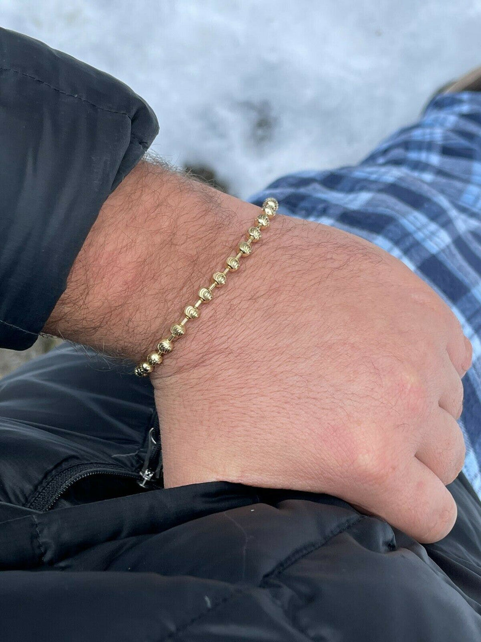 Italiano Silver, Inc Mens Solid 925 Sterling Silver and 14k Gold Ball Moon Diamond Cut Bracelet 5mm