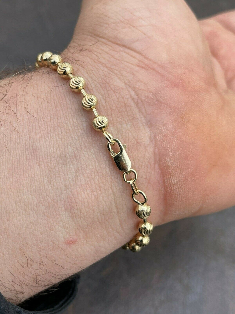 Italiano Silver, Inc Mens Solid 925 Sterling Silver and 14k Gold Ball Moon Diamond Cut Bracelet 5mm