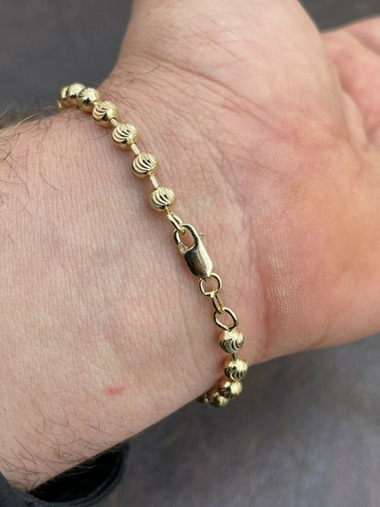 Italiano Silver, Inc Mens Solid 925 Sterling Silver and 14k Gold Ball Moon Diamond Cut Bracelet 5mm