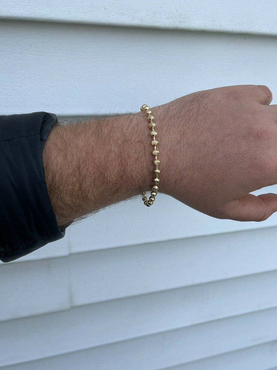 Italiano Silver, Inc Mens Solid 925 Sterling Silver and 14k Gold Ball Moon Diamond Cut Bracelet 5mm