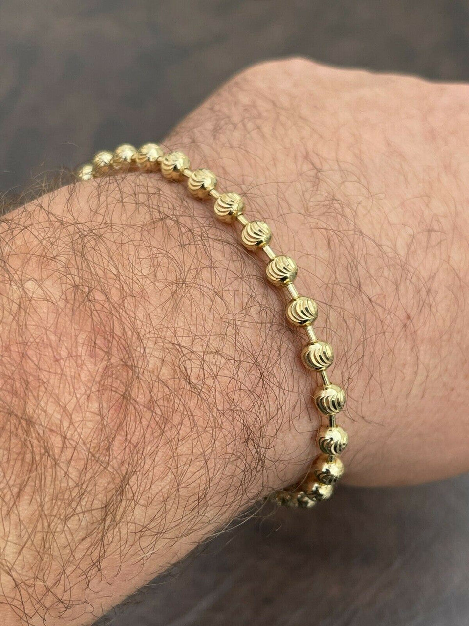 Italiano Silver, Inc Mens Solid 925 Sterling Silver and 14k Gold Ball Moon Diamond Cut Bracelet 5mm