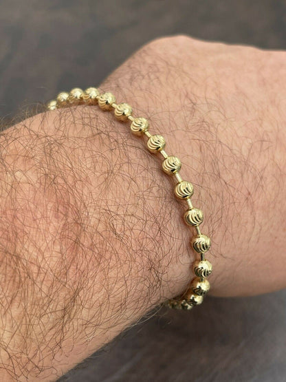 Italiano Silver, Inc Mens Solid 925 Sterling Silver and 14k Gold Ball Moon Diamond Cut Bracelet 5mm