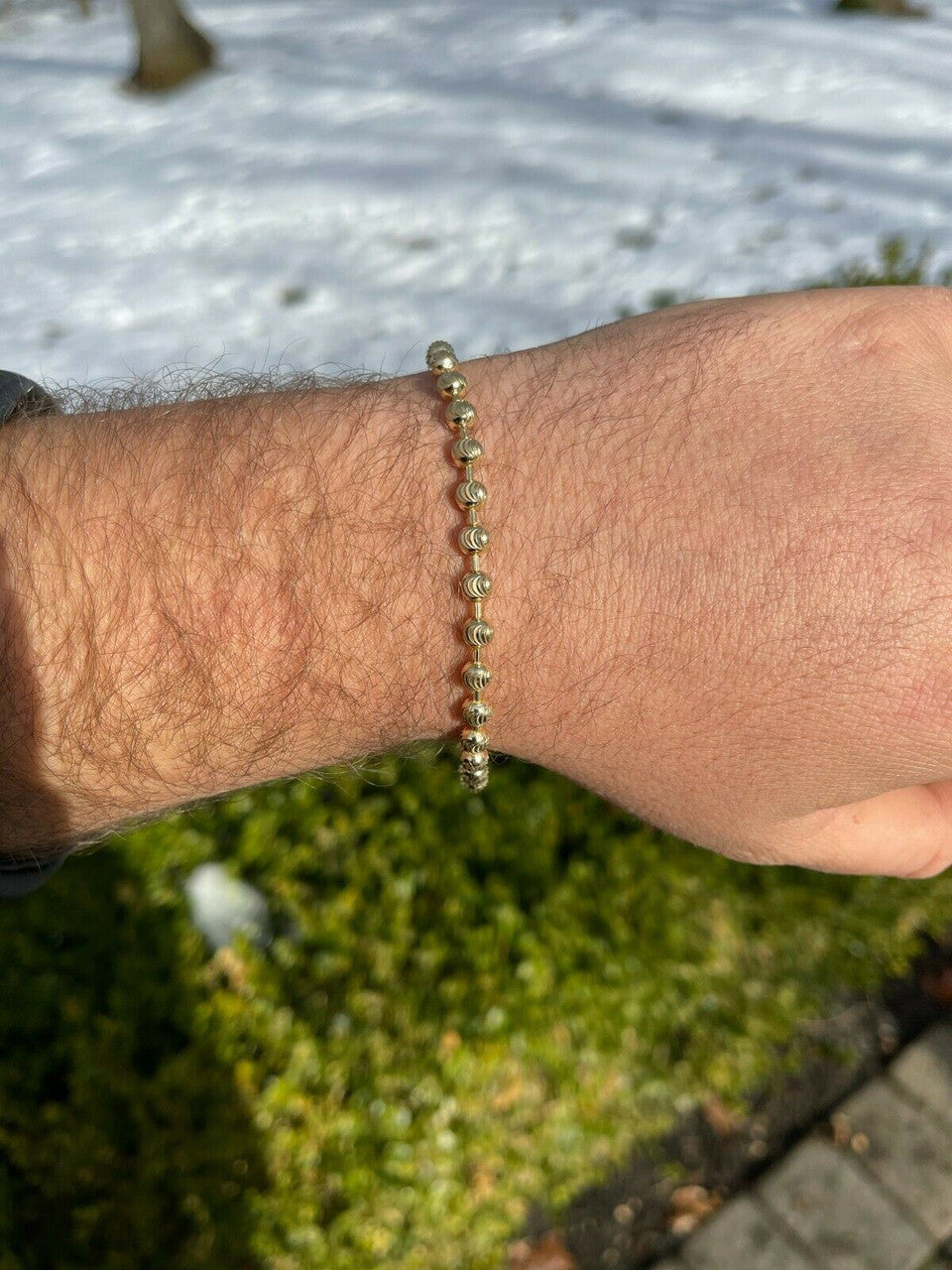 Italiano Silver, Inc Mens Solid 925 Sterling Silver and 14k Gold Ball Moon Diamond Cut Bracelet 5mm