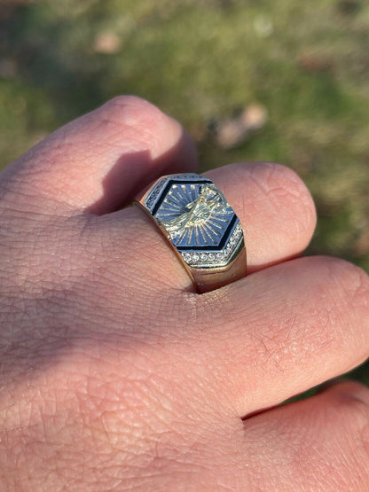 Italiano Silver, Inc Mens Solid 925 Sterling Silver and 14k Gold Grim Reaper Santa Muerte Pinky Ring