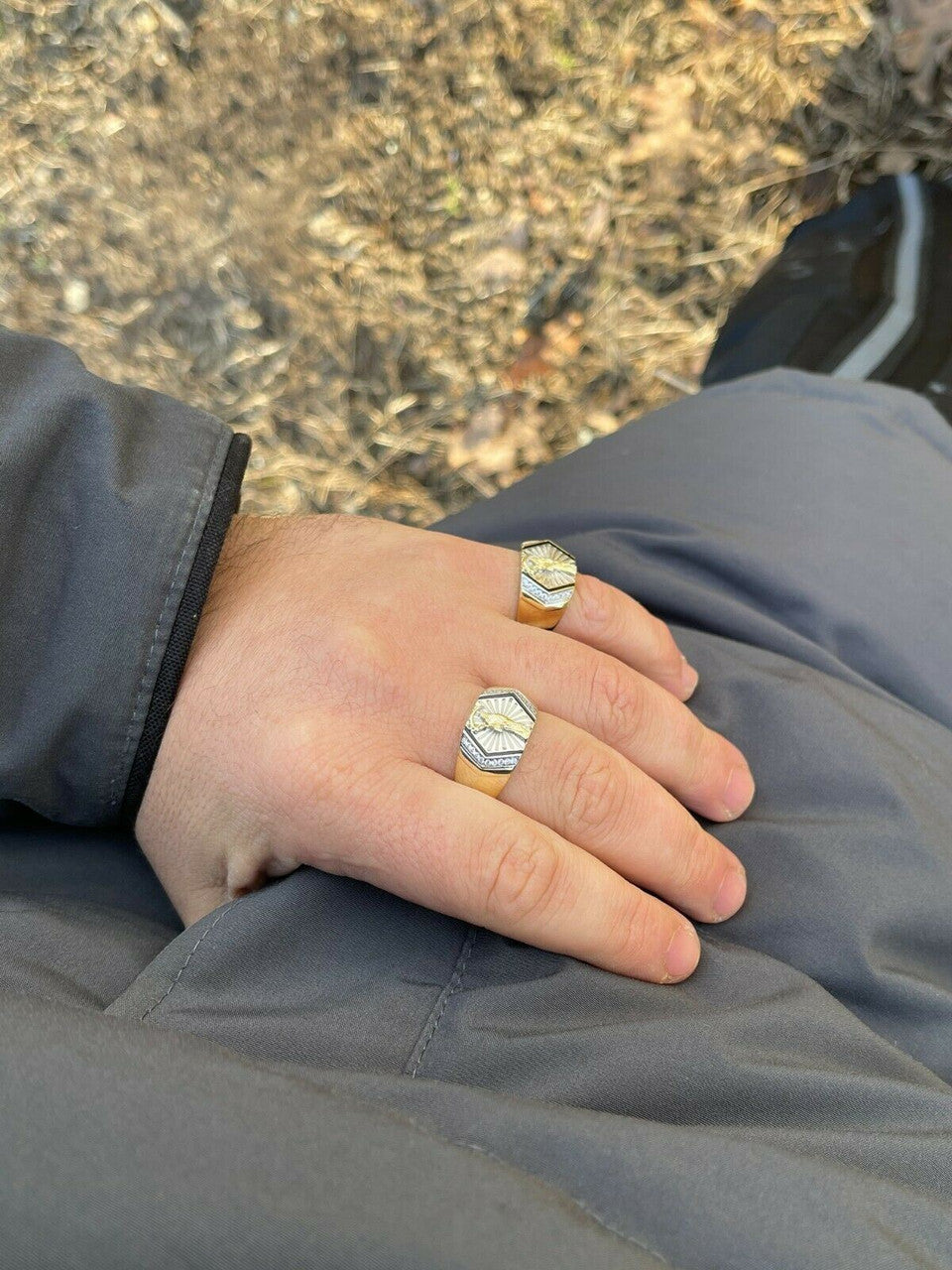 Italiano Silver, Inc Mens Solid 925 Sterling Silver and 14k Gold Grim Reaper Santa Muerte Pinky Ring