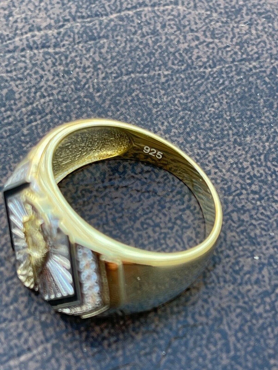 Italiano Silver, Inc Mens Solid 925 Sterling Silver and 14k Gold Grim Reaper Santa Muerte Pinky Ring