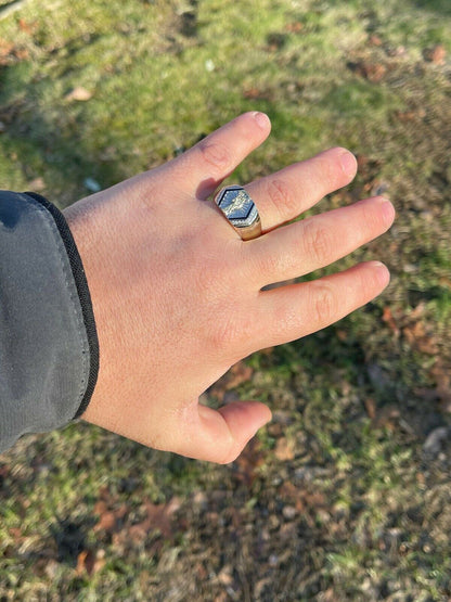 Italiano Silver, Inc Mens Solid 925 Sterling Silver and 14k Gold Grim Reaper Santa Muerte Pinky Ring