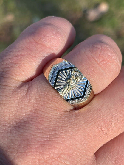 Italiano Silver, Inc Mens Solid 925 Sterling Silver and 14k Gold Grim Reaper Santa Muerte Pinky Ring