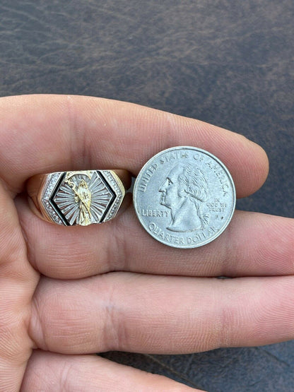 Italiano Silver, Inc Mens Solid 925 Sterling Silver and 14k Gold Grim Reaper Santa Muerte Pinky Ring