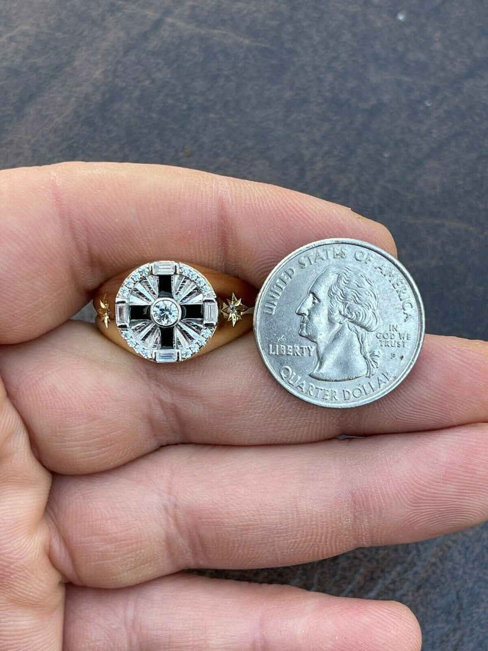 Italiano Silver, Inc Mens Solid 925 Sterling Silver and 14k Gold Solitaire Diamond Cut Star Pinky Ring