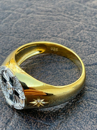 Italiano Silver, Inc Mens Solid 925 Sterling Silver and 14k Gold Solitaire Diamond Cut Star Pinky Ring