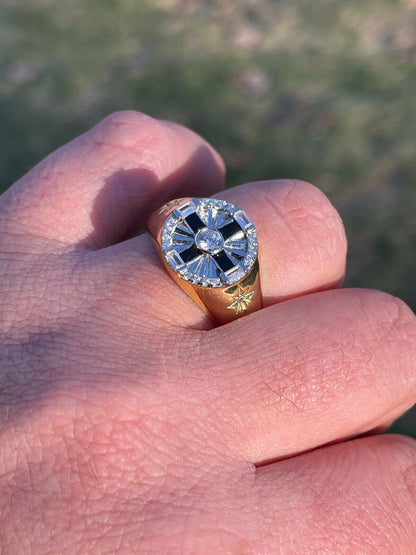 Italiano Silver, Inc Mens Solid 925 Sterling Silver and 14k Gold Solitaire Diamond Cut Star Pinky Ring