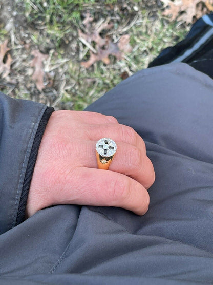 Italiano Silver, Inc Mens Solid 925 Sterling Silver and 14k Gold Solitaire Diamond Cut Star Pinky Ring