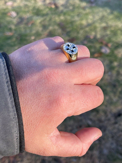 Italiano Silver, Inc Mens Solid 925 Sterling Silver and 14k Gold Solitaire Diamond Cut Star Pinky Ring