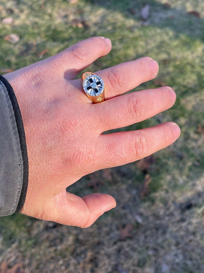 Italiano Silver, Inc Mens Solid 925 Sterling Silver and 14k Gold Solitaire Diamond Cut Star Pinky Ring