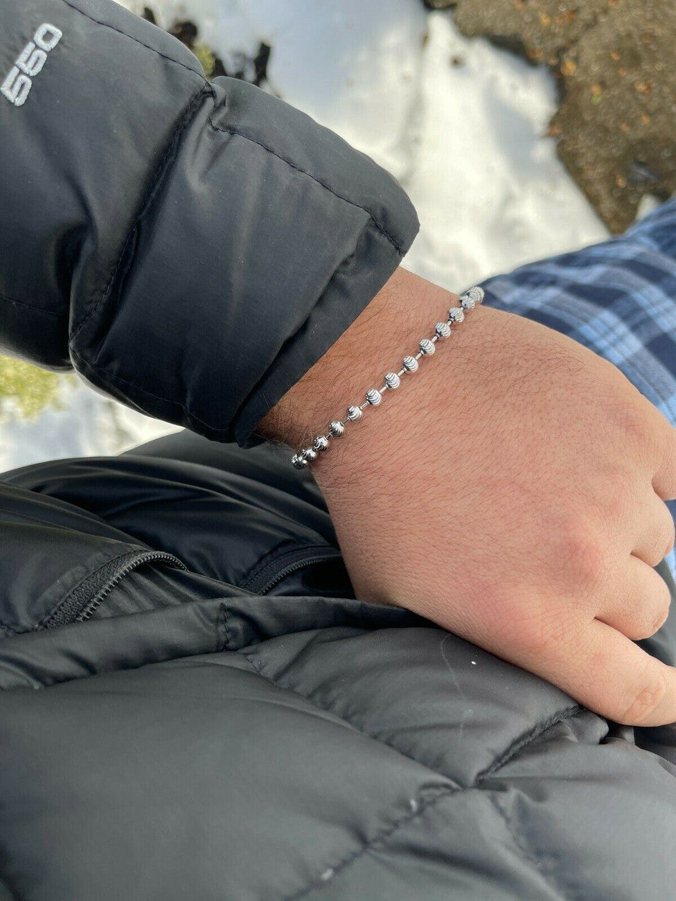 Italiano Silver, Inc Mens Solid 925 Sterling Silver Ball Moon Diamond Cut Bracelet 5mm Thick Beads