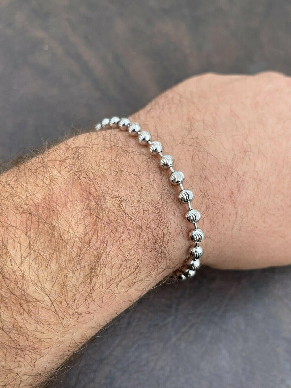 Italiano Silver, Inc Mens Solid 925 Sterling Silver Ball Moon Diamond Cut Bracelet 5mm Thick Beads